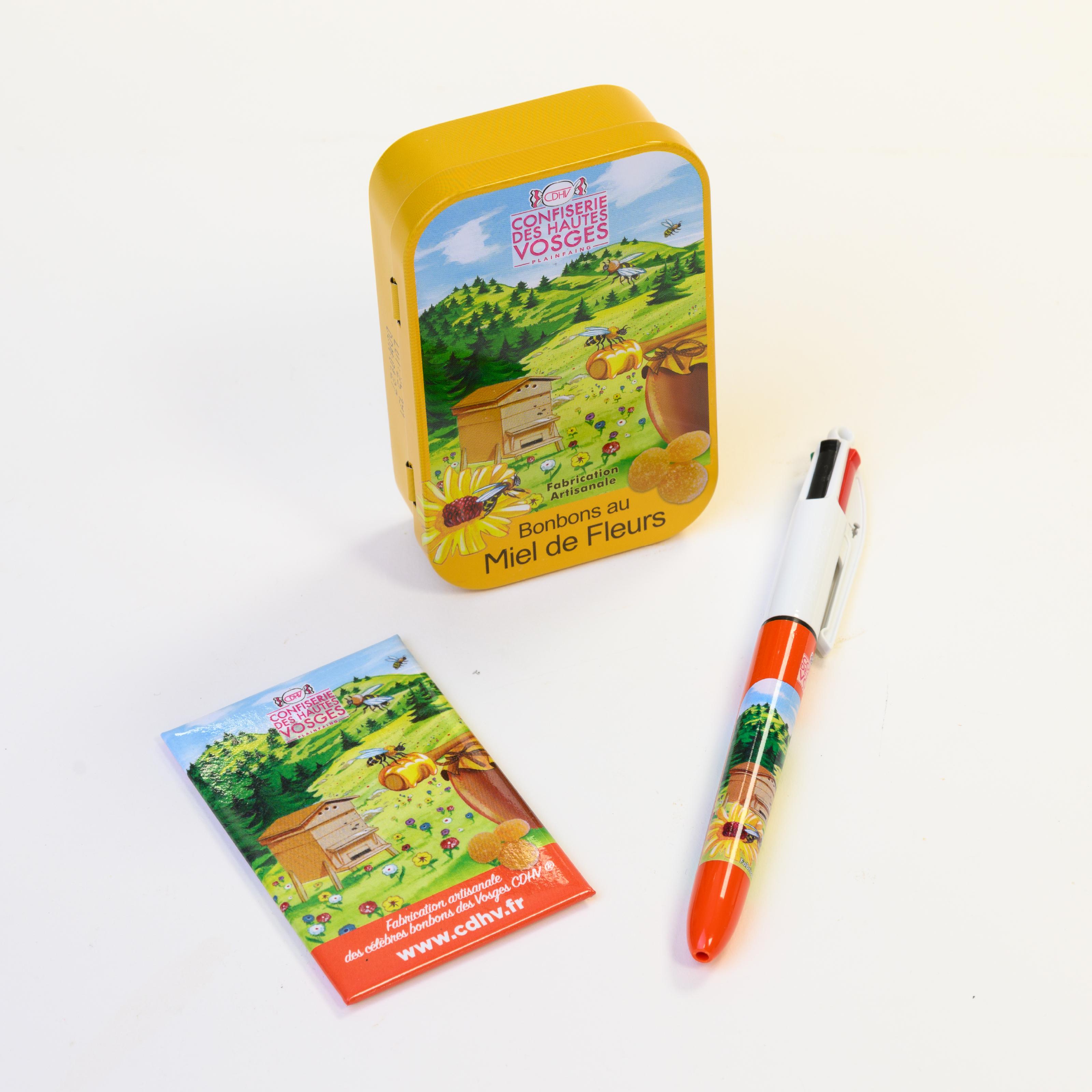 Pack "Miel" - boîte de bonbons + magnet + stylo 