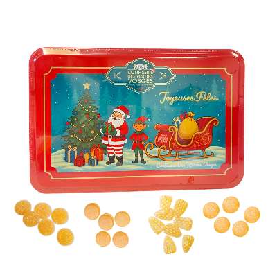 Grande boîte "Père Noël, le lutin et son traîneau" - 280g de bonbons