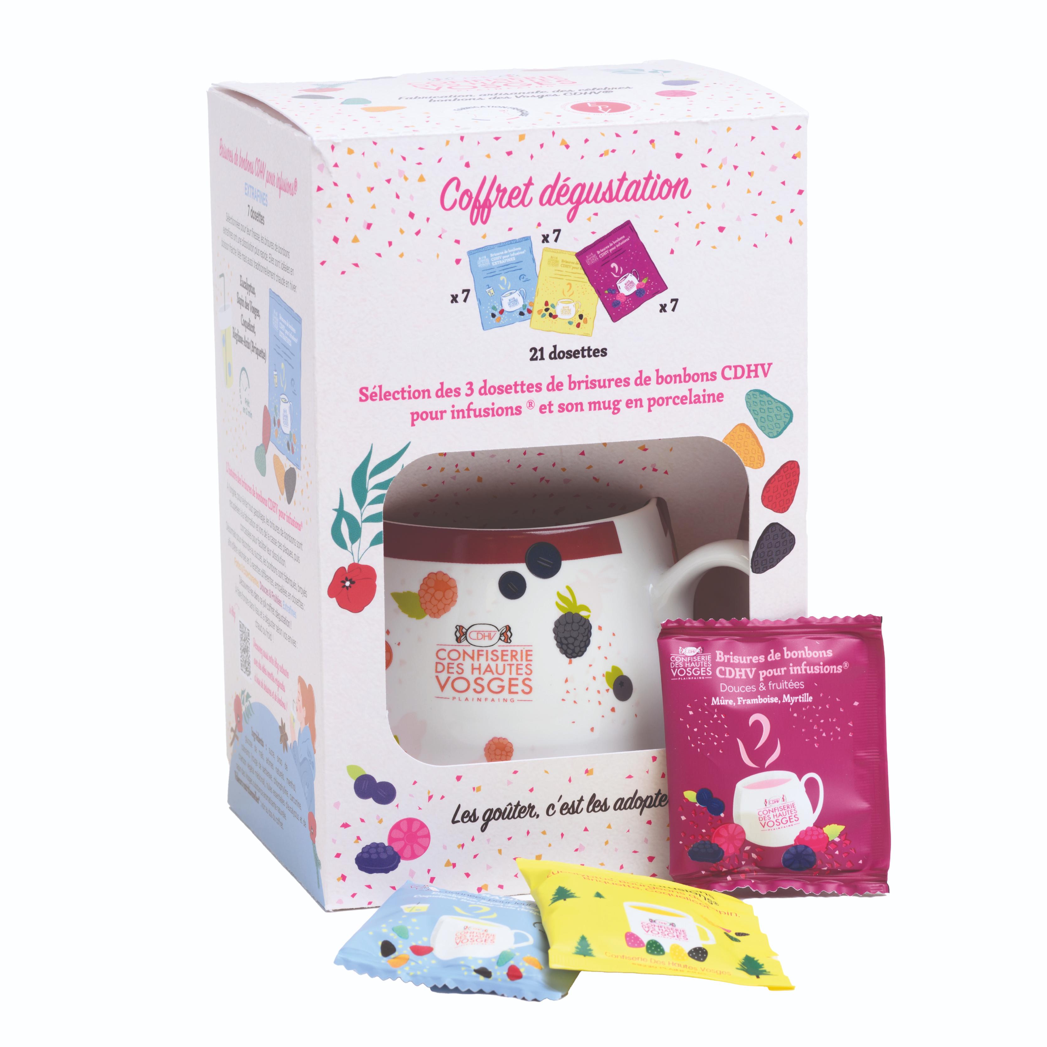 Coffret dégustation mug + dosettes de brisures de bonbons - rouge